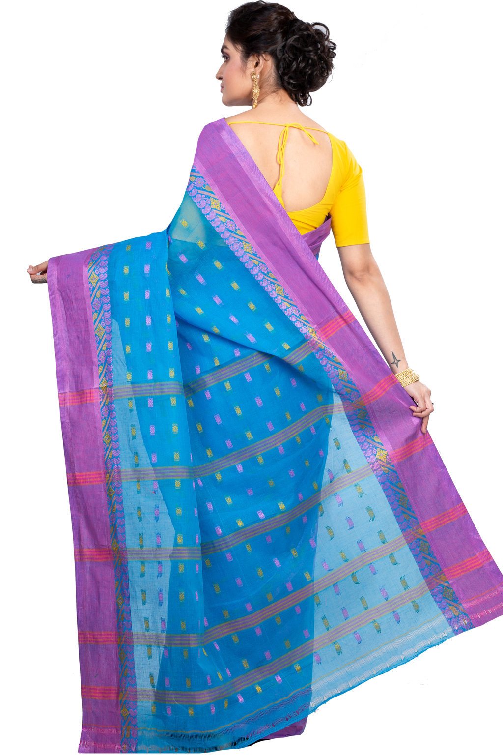Sky Blue Pure Cotton ToraPar Tant Saree (881)